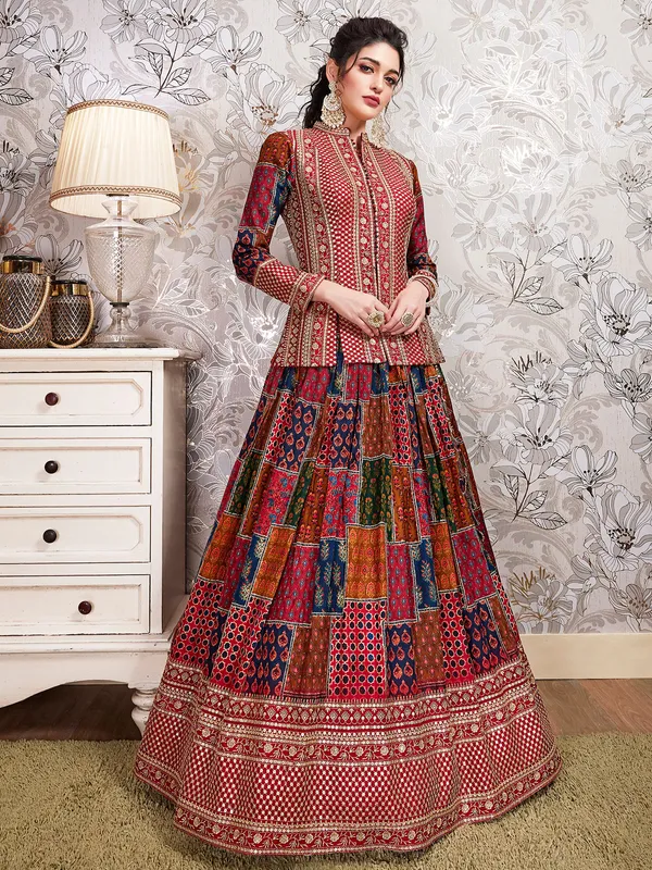Classy multi color silk printed lehenga choli