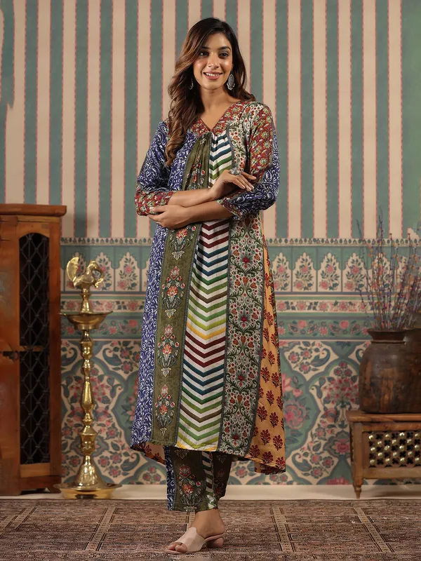 Classy multi color soft silk kurti set