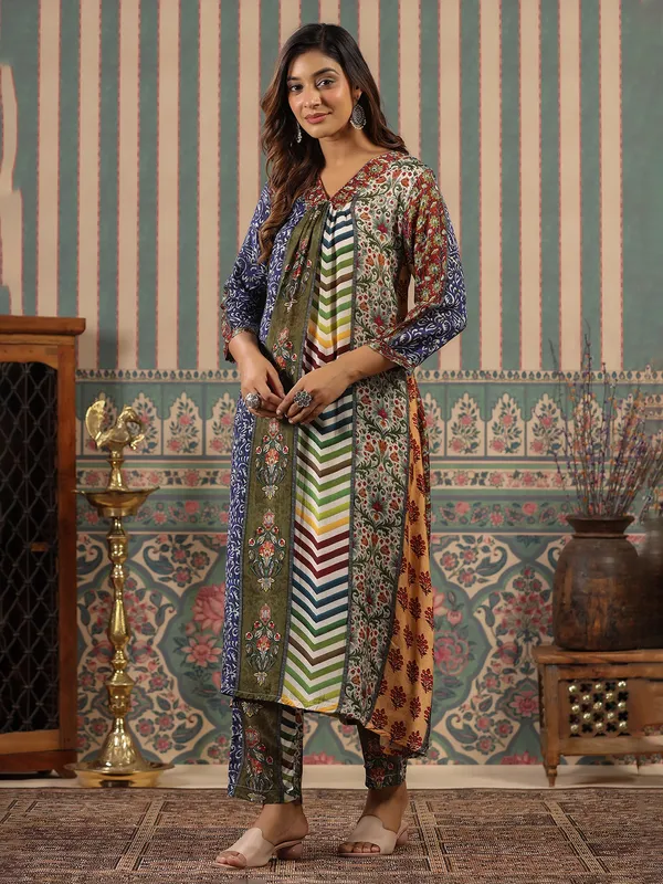 Classy multi color soft silk kurti set