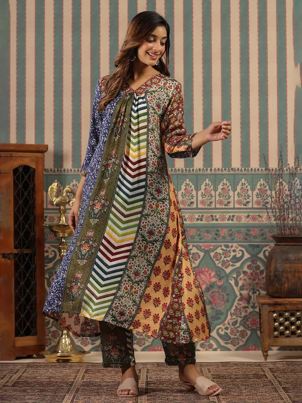Classy multi color soft silk kurti set