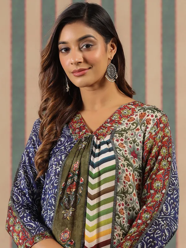 Classy multi color soft silk kurti set