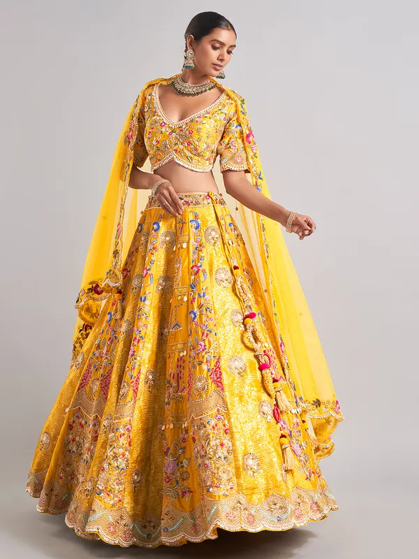 Classy mustard yellow silk lahenga choli