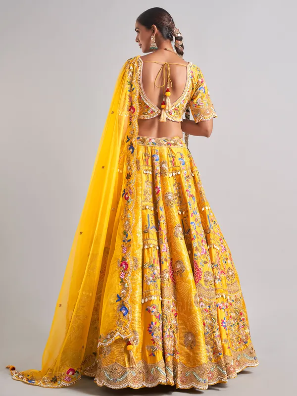 Classy mustard yellow silk lahenga choli