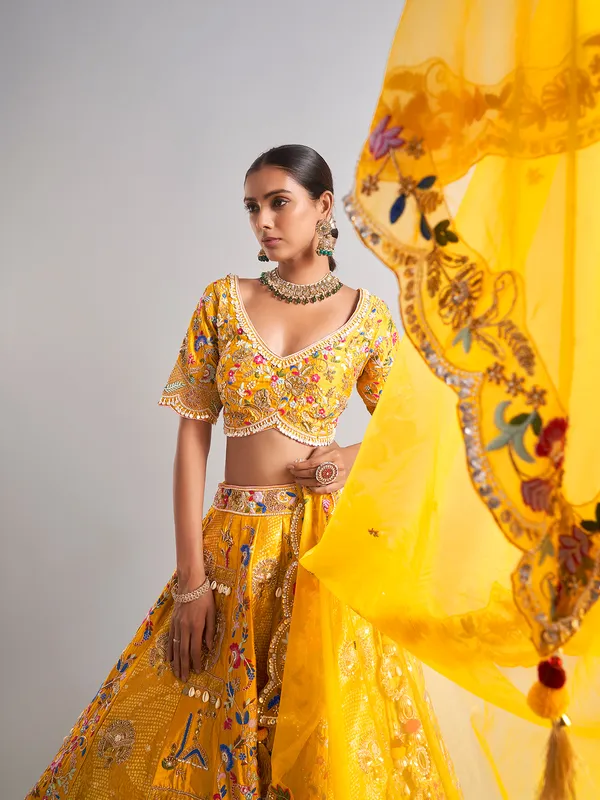 Classy mustard yellow silk lahenga choli