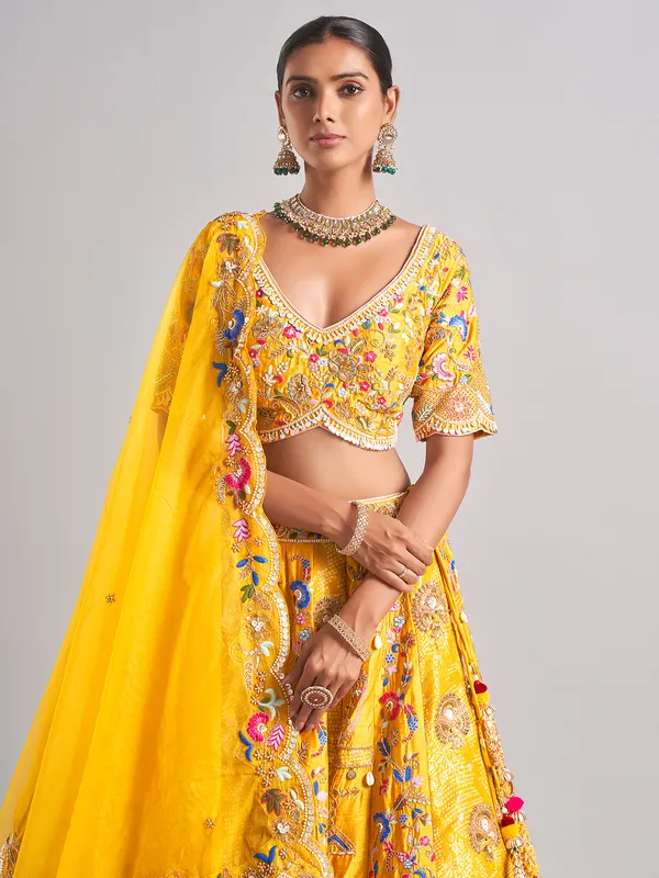 Classy mustard yellow silk lahenga choli for women
