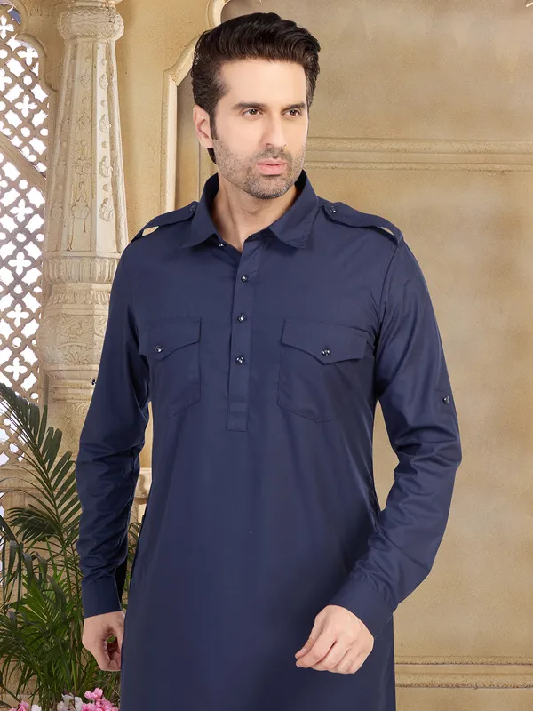 Classy navy cotton pathani suit