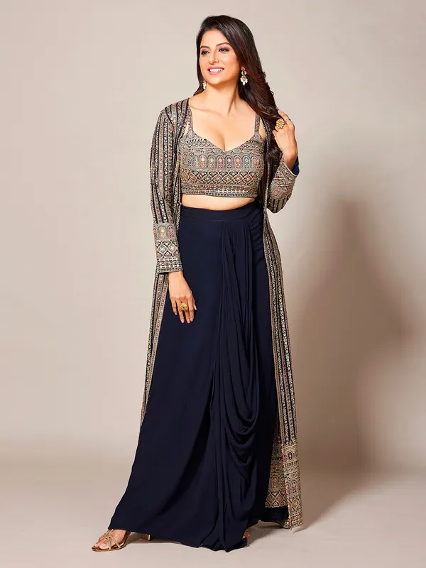 Classy navy georgette designer suit