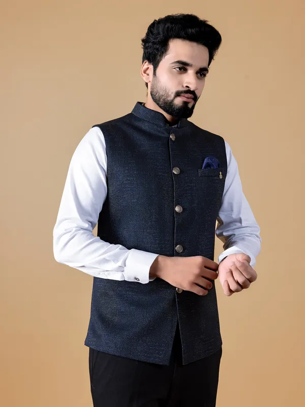 Classy navy texture waistcoat