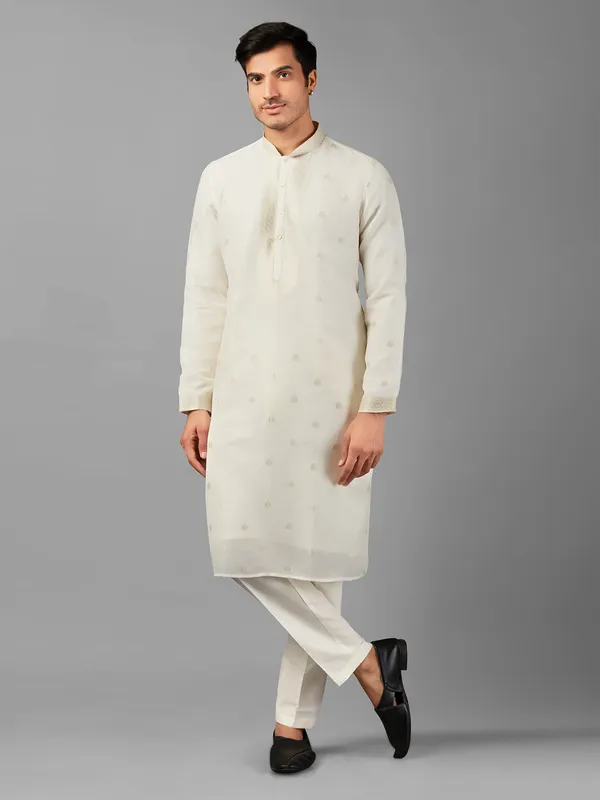 Classy off-white linen  Men Kurta pajama