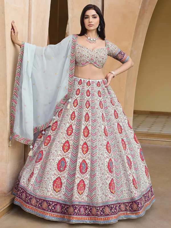 Classy off-white silk lehenga choli