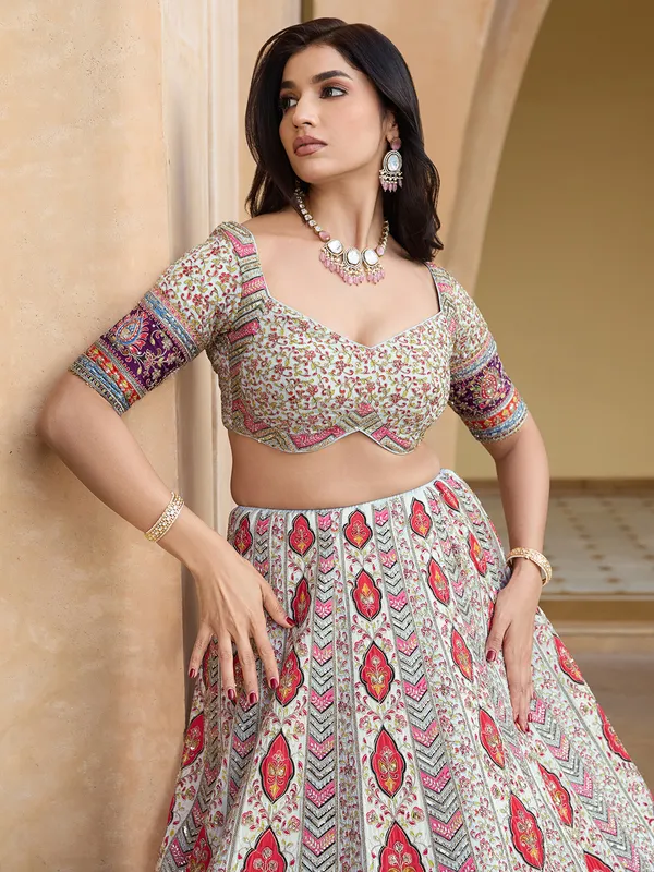 Classy off-white silk lehenga choli