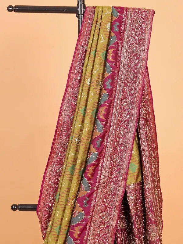 Classy olive printed silk saree