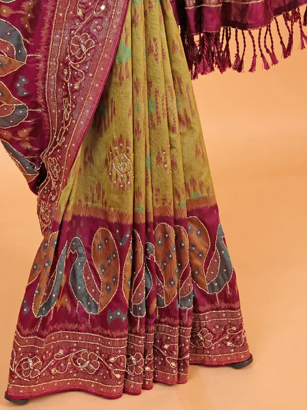 Classy olive printed silk saree