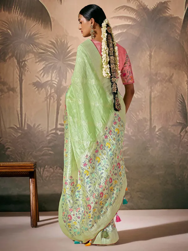 Classy paithani saree in pista green