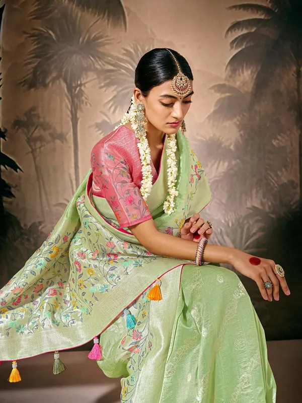 Classy paithani saree in pista green
