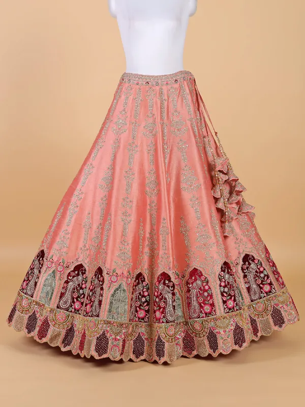 Classy peach raw silk lehenga choli with dupatta