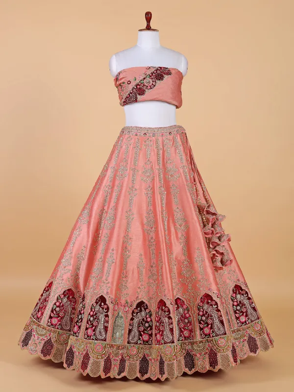 Classy peach raw silk lehenga choli with dupatta