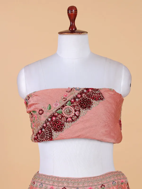 Classy peach raw silk lehenga choli with dupatta