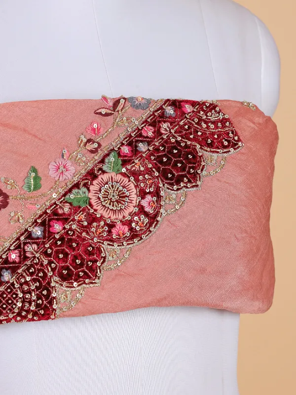 Classy peach raw silk lehenga choli with dupatta