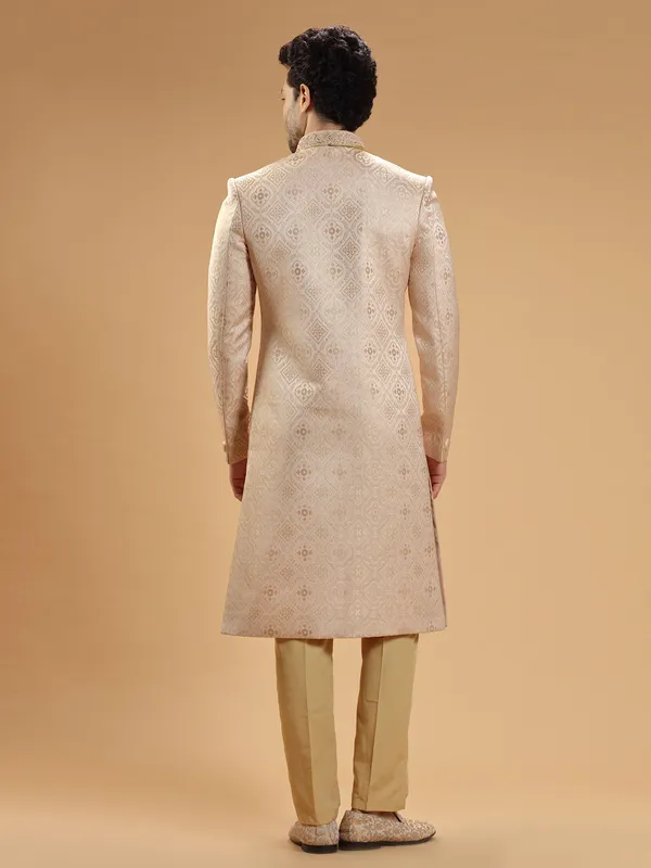 Classy peach silk groom sherwani