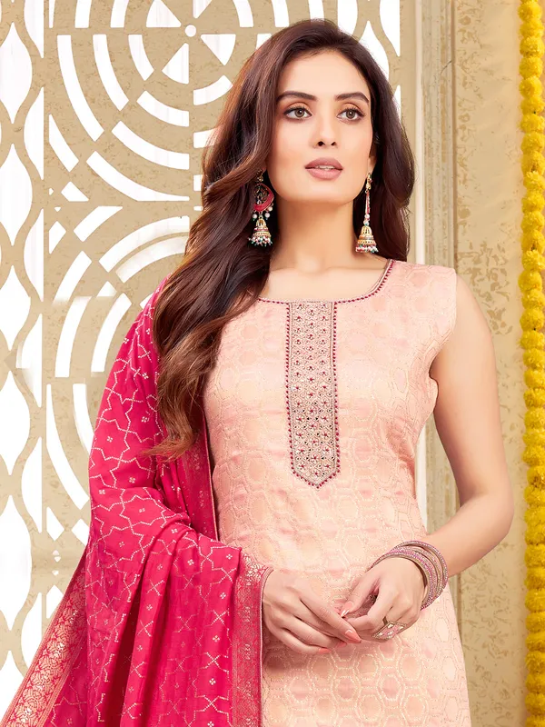 Classy peach silk straight cut salwar suit