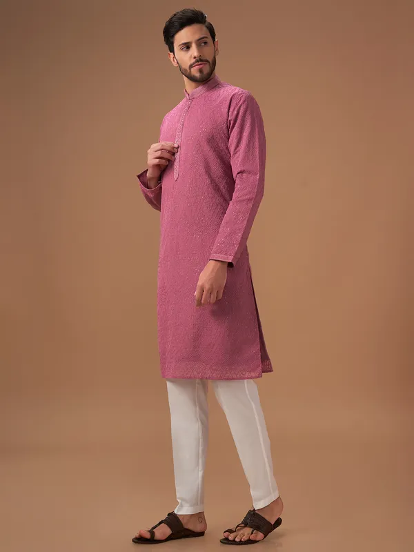 Classy pink georgette kurta suit