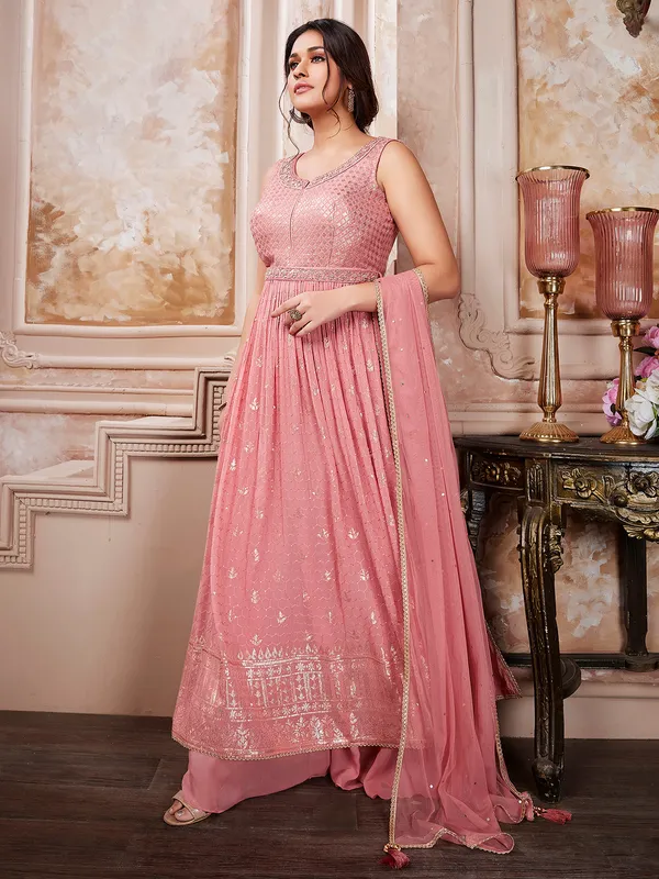 Classy pink georgette palazzo suit for wedding
