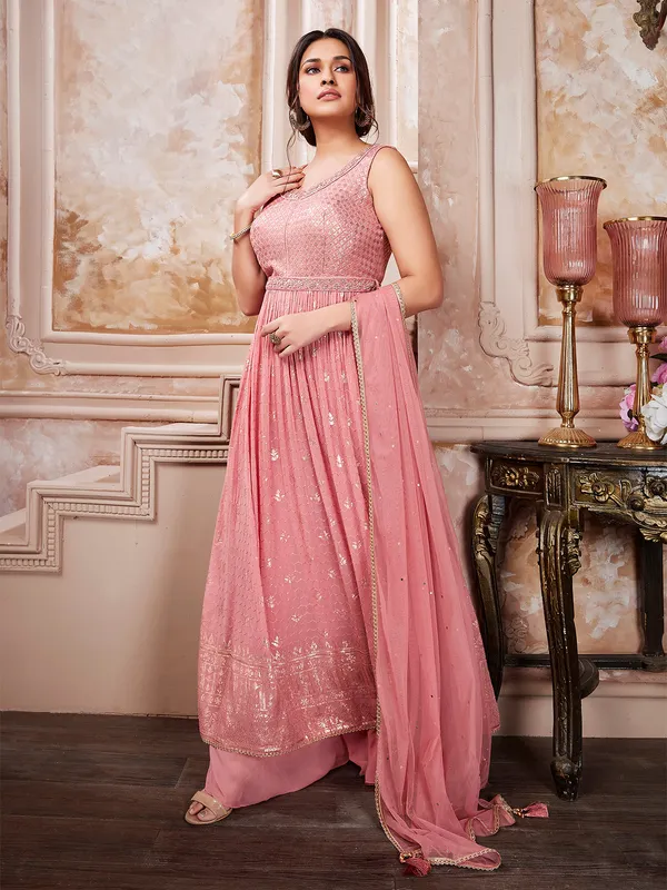 Classy pink georgette palazzo suit for wedding