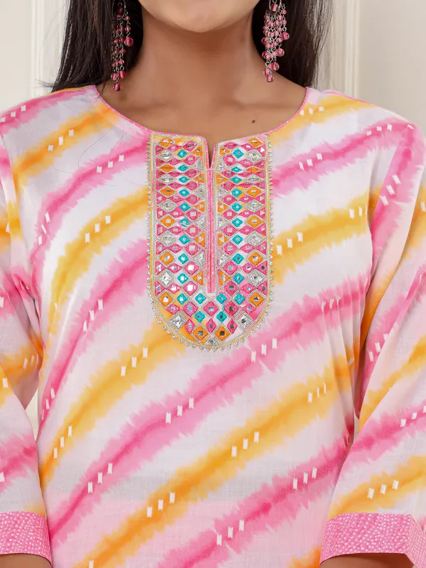 Classy pink printed kurti set with dupatta