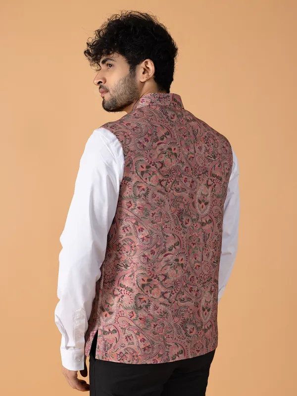 Classy pink printed waistcoat in silk