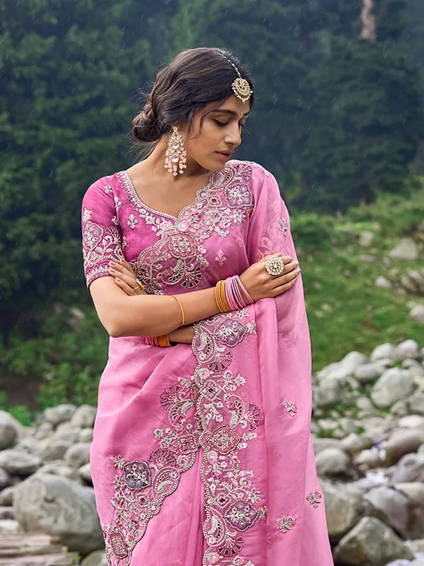 Classy pink silk saree