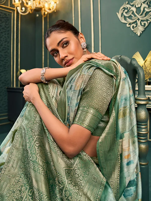 Classy pista green printed saree