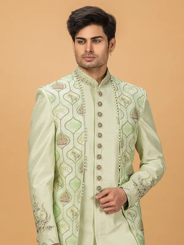 Classy pista green silk indowestern