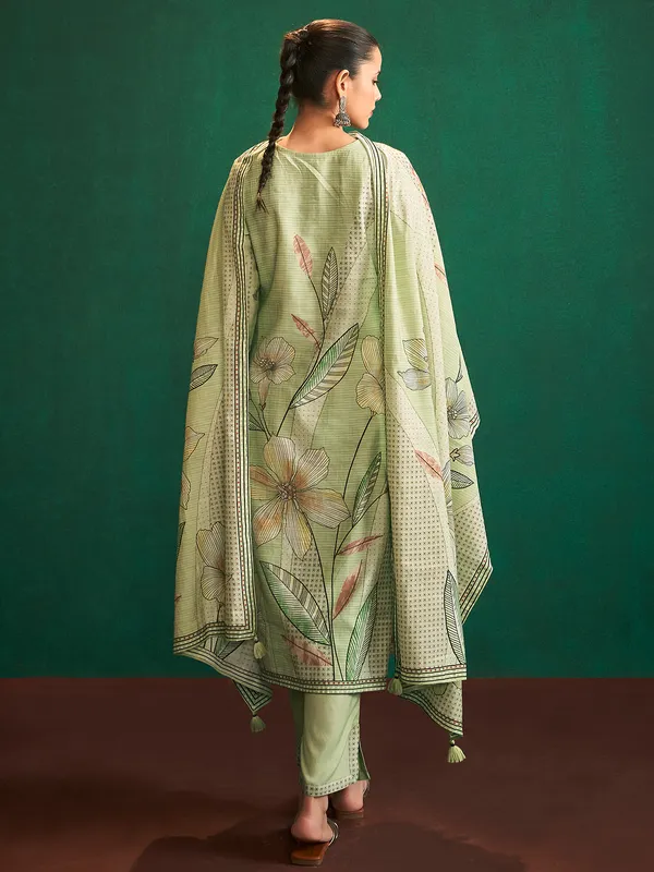 Classy pista green silk printed kurti set