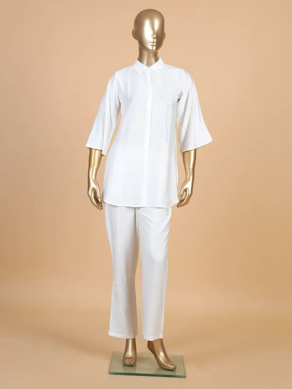 Classy plain white cotton co-ord set
