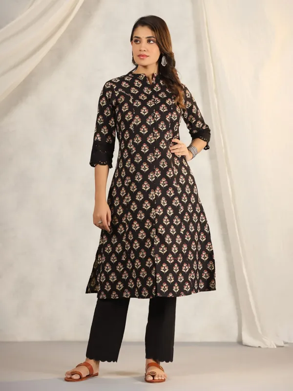 Classy printed black kurti in cotton