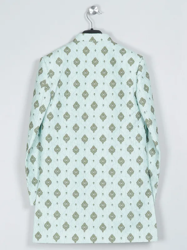 Classy printed pista green indowestern sherwani
