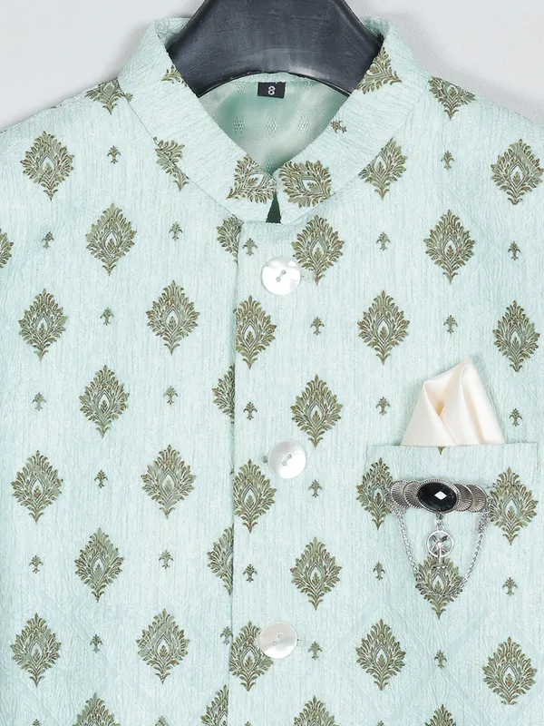 Classy printed pista green indowestern sherwani