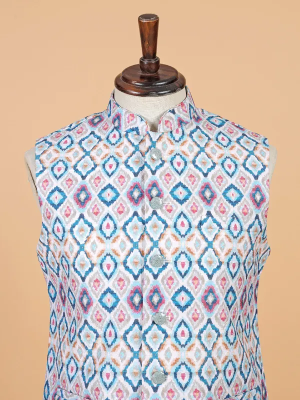 Classy printed white waisctcoat for men