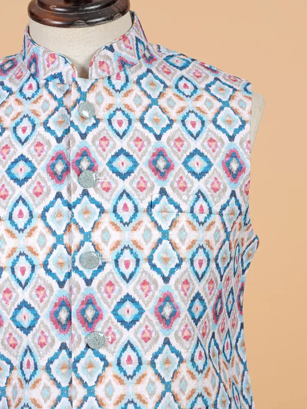 Classy printed white waisctcoat for men
