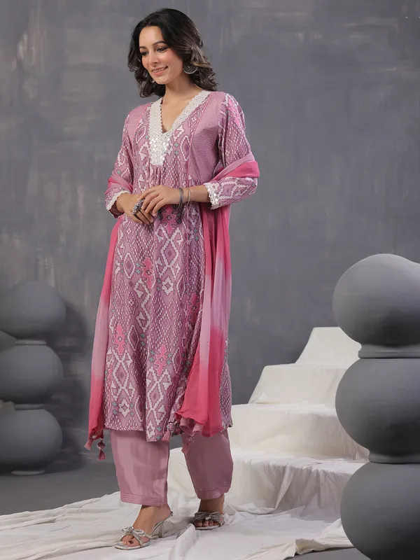 Classy purple cotton printed kurti set