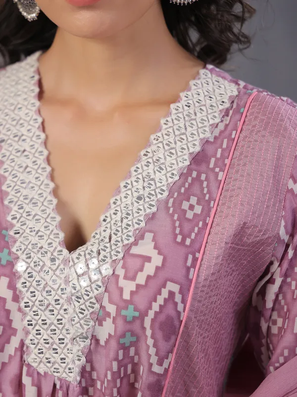 Classy purple cotton printed kurti set