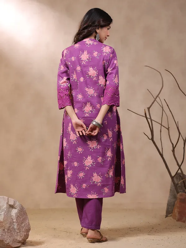Classy purple floral printed kurti
