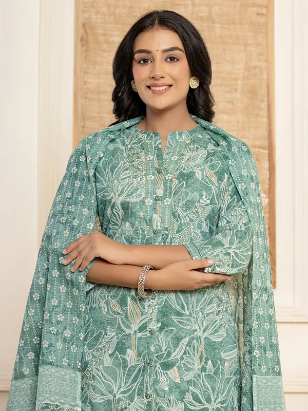 Classy rama green cotton printed kurti set