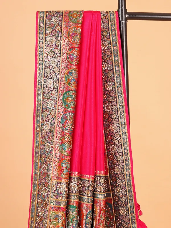 Classy rani color silk saree for wedding