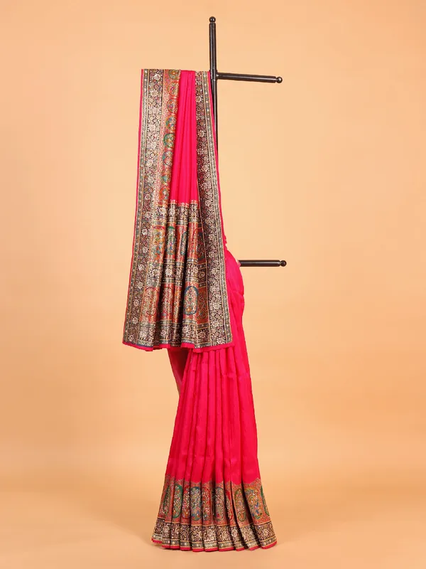 Classy rani color silk saree for wedding