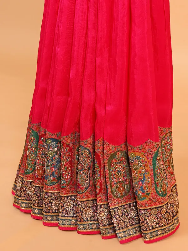 Classy rani color silk saree for wedding