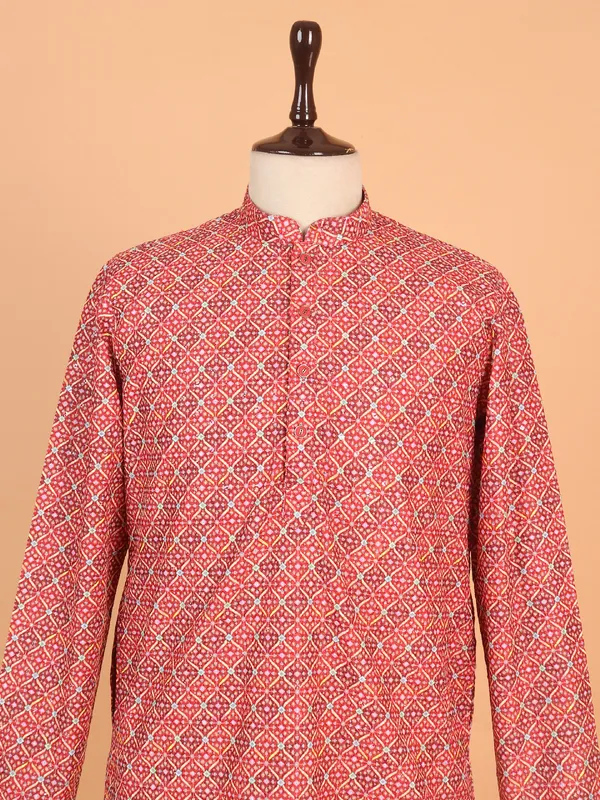 Classy red cotton silk kurta pajama