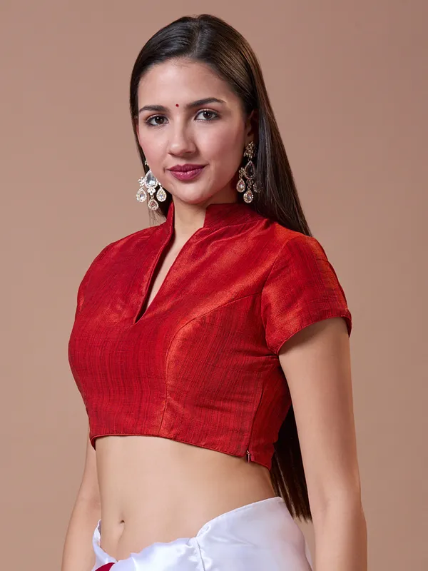 Classy red cotton silk readymade blouse