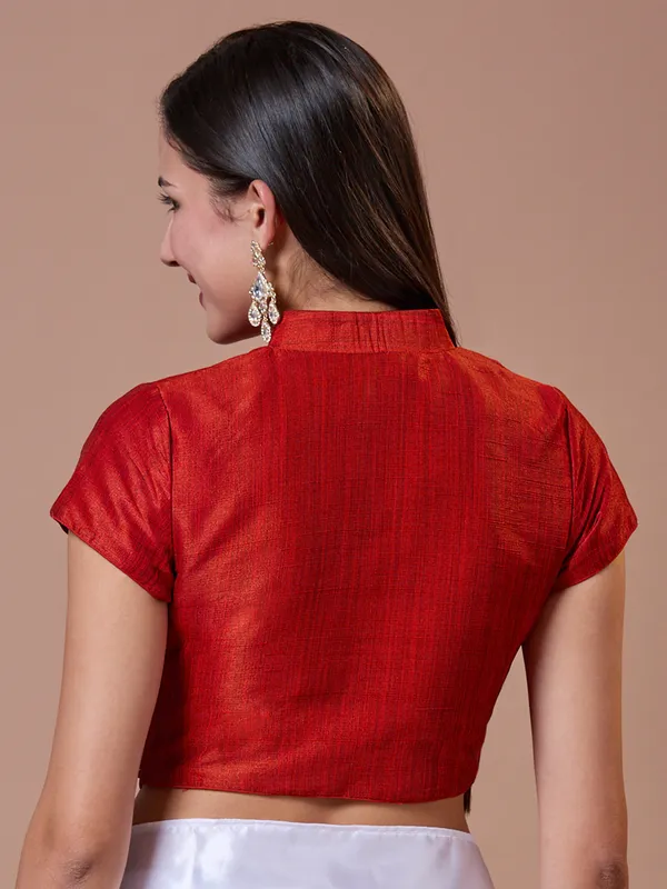 Classy red cotton silk readymade blouse